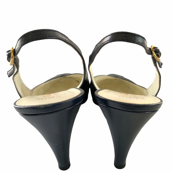 Vtg Bally Heels 8 AA Navy Slingback Leather Shoes - Picture 4 of 8